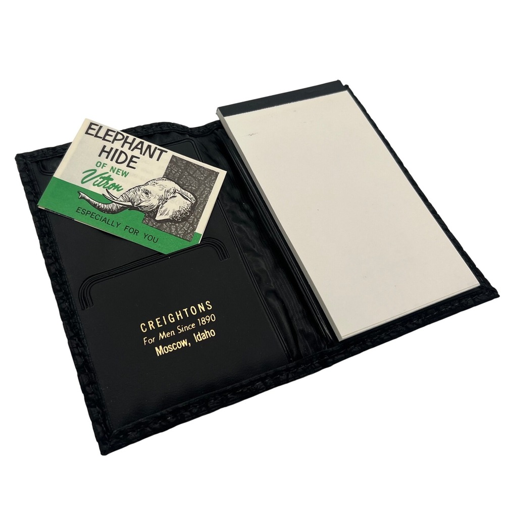 Creightons‎ Black Elephant Hide Vitron Leather Notepad Folio Organizer Business